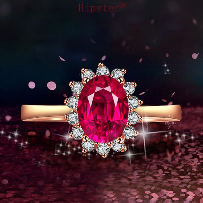 New Elegant Graceful Luxury Full Diamond Flower Ruby Ring