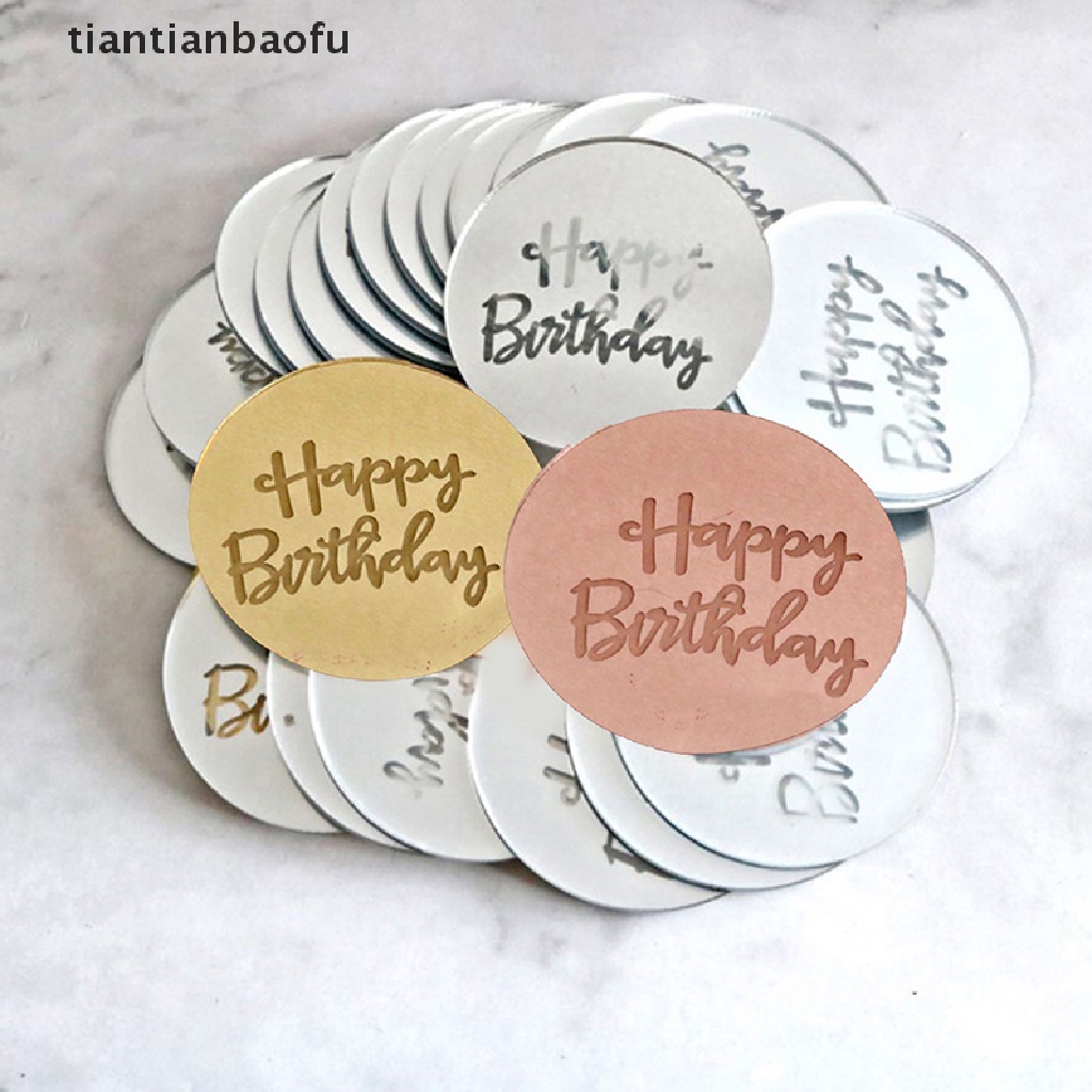 10pcs Topper Kue Ulang Tahun Bentuk Lingkaran Bahan Akrilik Warna Rose Gold