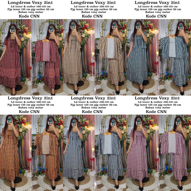 longdress kotak smoke 2in1/ kerut dada voxy