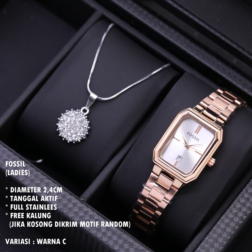 (BISA COD) JAM TANGAN WANITA FASHION RANTAI BODY SEGI TANGGAL AKTIF FREE KALUNG