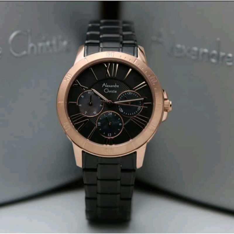 Jam Tangan Wanita Alexandre Christie AC2650/AC 2650 Hitam Rosegold Original