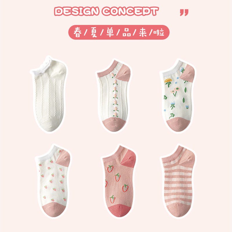 ~ PIYOSHI08 ~ Kaos Kaki Wanita Motif Strawberry Lucu Fashion Korea AF131