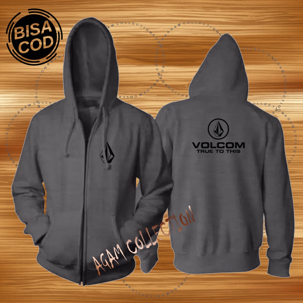 Agam collection Jaket Zipper Distro Volcom True DB Text Hitam Premium Quality Jaket Pria Dan Wanita Jaket Murah Terlaris