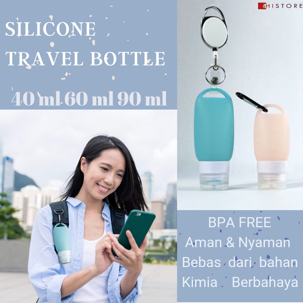 [HI] 40/60/90 ml Botol Kosong Mini Portable Bahan Silikon untuk Lotion Shampoo Kosmetik BPAFREE