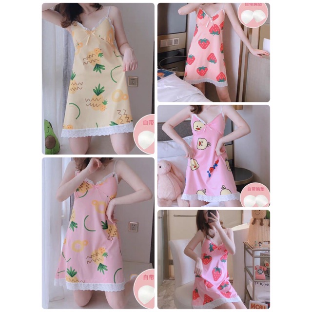 Daster motif kombi renda+Cup bra / Baju tidur / Baju santai / Daster sexy