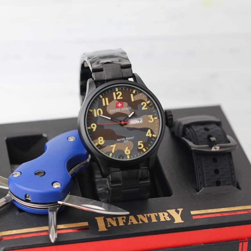 Jam Tangan Pria Infantry Army Loreng Analog Boxset