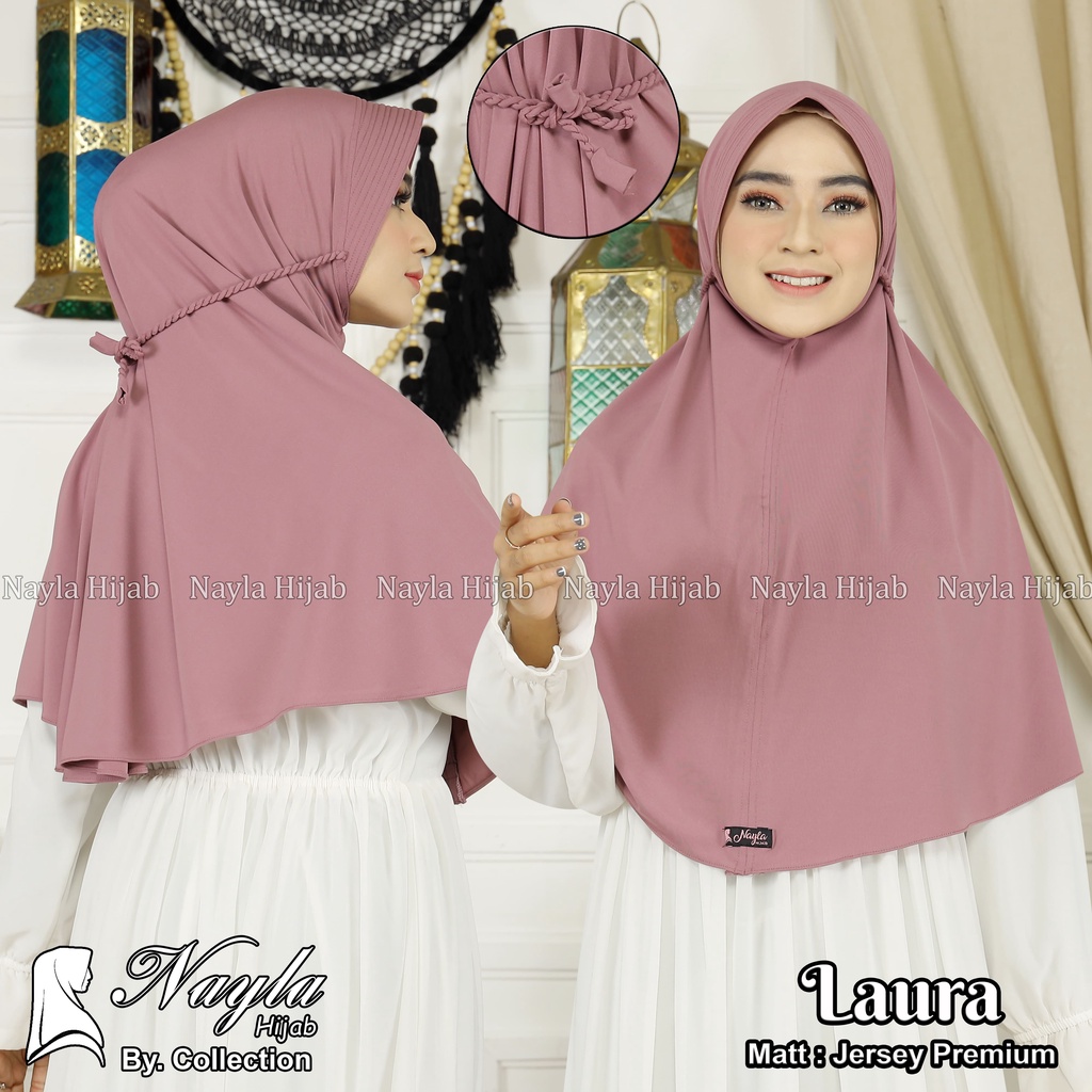 Kerudung Instan Tali Kepang Laura Hijab Instan Jersey Premium Jilbab Terbaru Nayla Hija'b