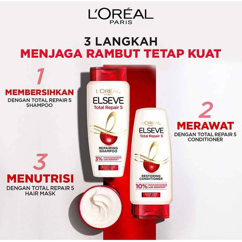 SHAMPOO / CONDITIONER L'Oreal Paris ELSEVE Total Repair 5 Rapid Reviver - PENCUCI RAMBUT Shampo / Condisioner / Hair Mask - Hair Care Loreal dengan Keratin