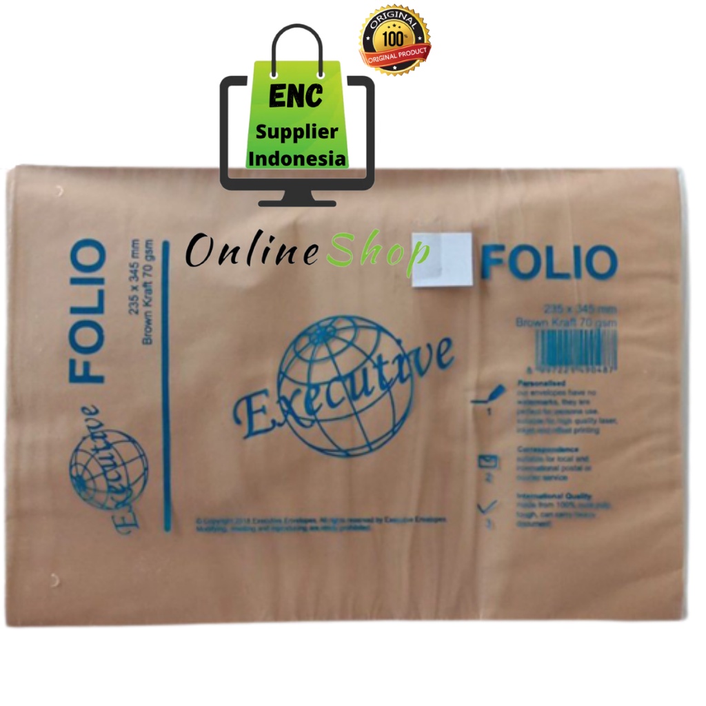 

executive 100 lembar amplop coklat polos folio D 235 x 345 executive 235x345 mm f4 per pak - enc.sup