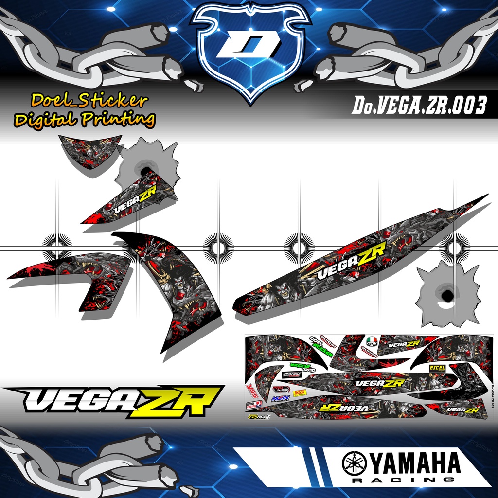 Sticker Striping VEGA ZR List Variasi Hologram , Crome Desain Dragon Doel 003