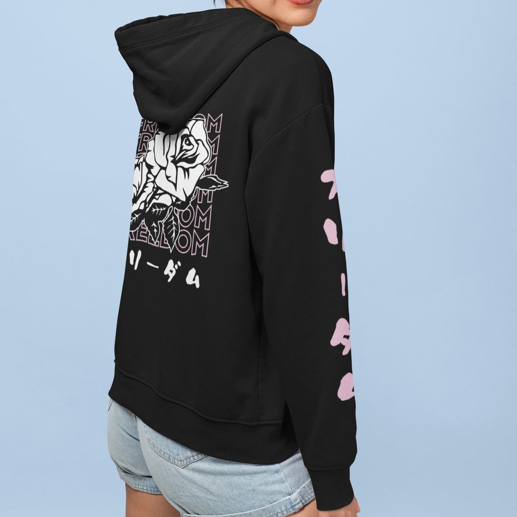 Hoodie Streetwear Freedom Rose Black Premium Cotton Fleece Unisex