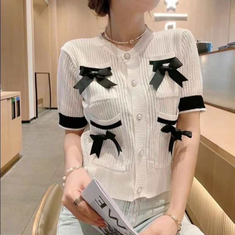 6372 Atasan lengan pendek rajut import wanita terbaru Baju rajut lengan pendek import cewek putih