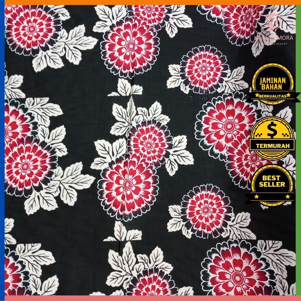 Kain Memora Kain Katun Linen Warna Hitam Motif Bunga Besar Lebar 150 cm Murah Banget Good Quality