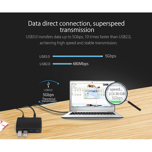 Usb A 3.0 hub Orico 4 port 5gbps vl812 adapter for pc cpu laptop h4928-u3 - Terminal usb3.0 4 slot adaptor h4928u3