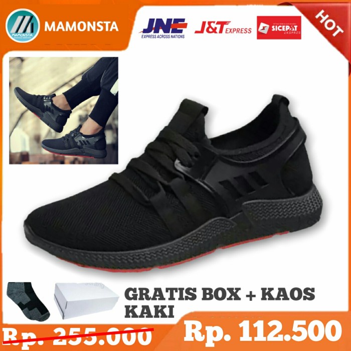 SEPATU SNEAKERS KETS FULL BLACK HITAM POLOS SEKOLAH OLAHRAGA COWO PRIA - Full Hitam, 39