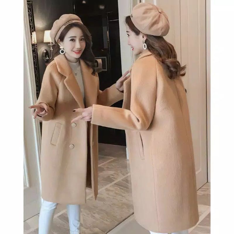 READY INDONESIA jaket panjang selutut wol kerah berkerah blazer wanita pria couple impor import