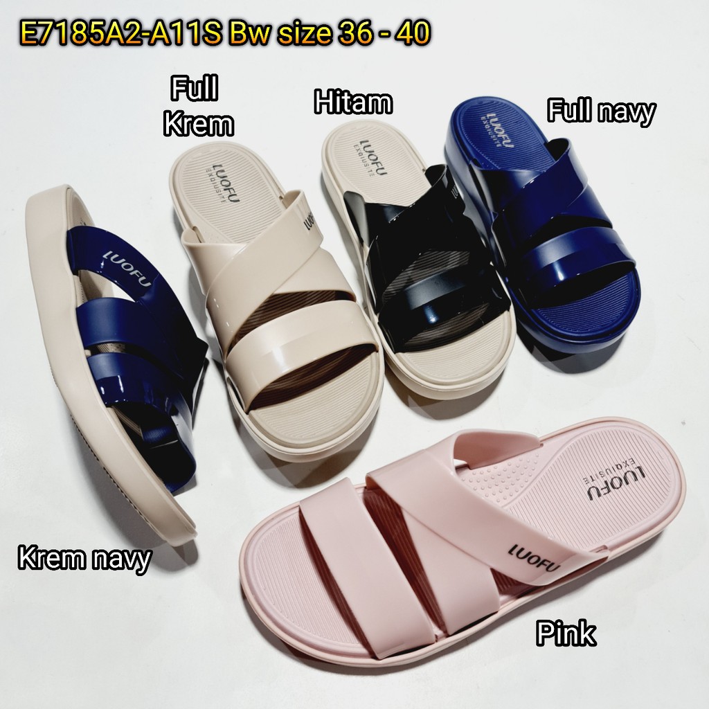 jelly sandal slop luofu silang sendal wanita import E7185A2-A11SBW