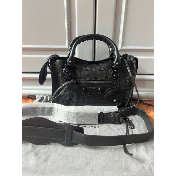 Balenciaga mini city croco all black mate