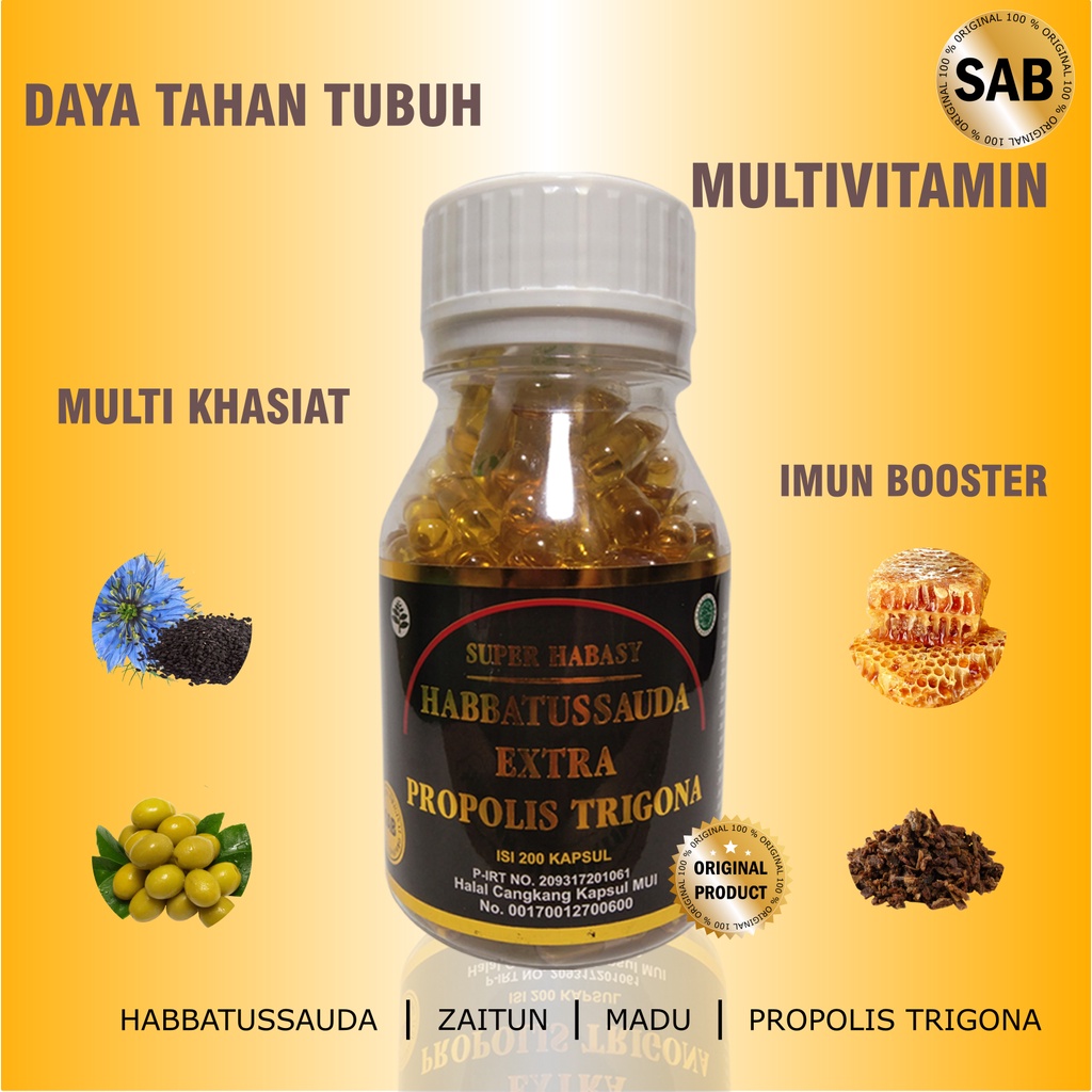 Habbatussauda Extra Propolis Trigona 200 kapsul Original SAB