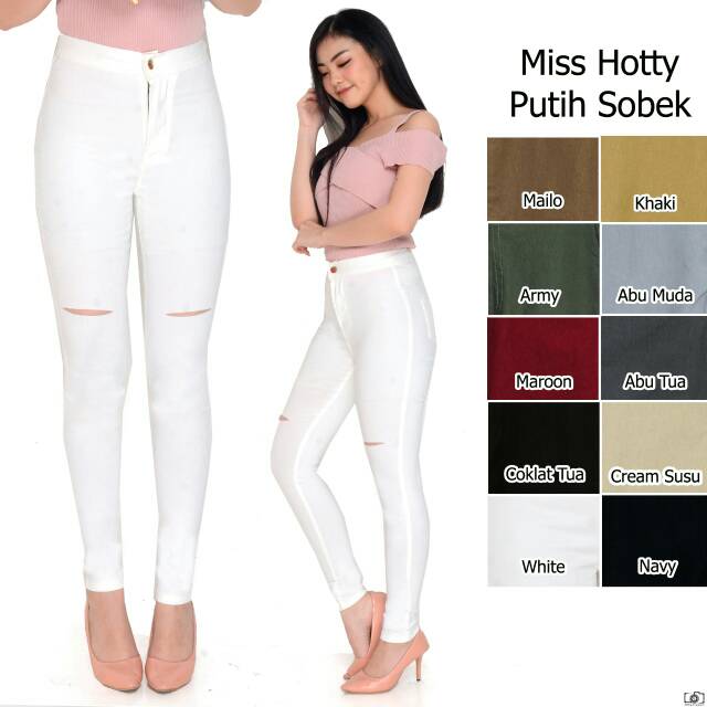 Celana jegings  import sobek 1/celana sobek wanita highwaist