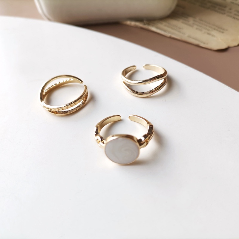 7/4/3pcs Set Cincin Titanium Pria Model Angka Romawi Cincin Aesthetic Vintage Cincin Estetik Gaya Retro-3 pcs-emas 2