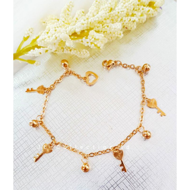 Gelang Motif Kunci Gembok Key Padlock Titanium Gold Silver Antikarat gelang tangan kaki anak dewasa