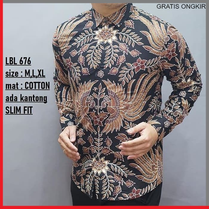 KEMEJA PRIA BATIK LENGAN PANJANG HEM BAHAN KATUN HALUS 40S LBL 676 PENDEK JAKARTA PLATINUM