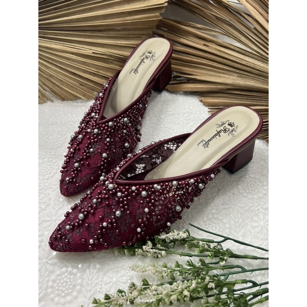 sepatu wanita Yesika wedding burgundy 5cm tahu