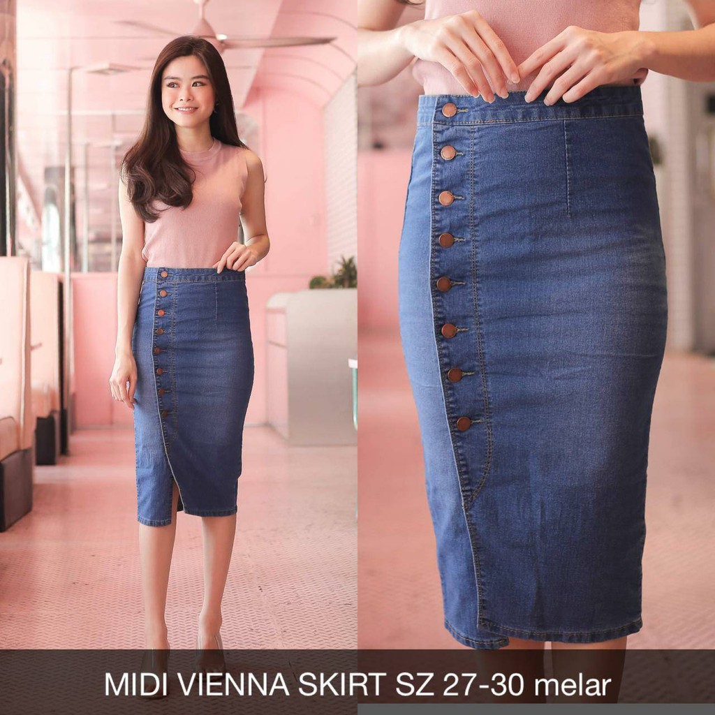 BB 40-80kg ROK JEANS WANITA MIDI VIENNA SKIRT SZ 27-30 MELAR