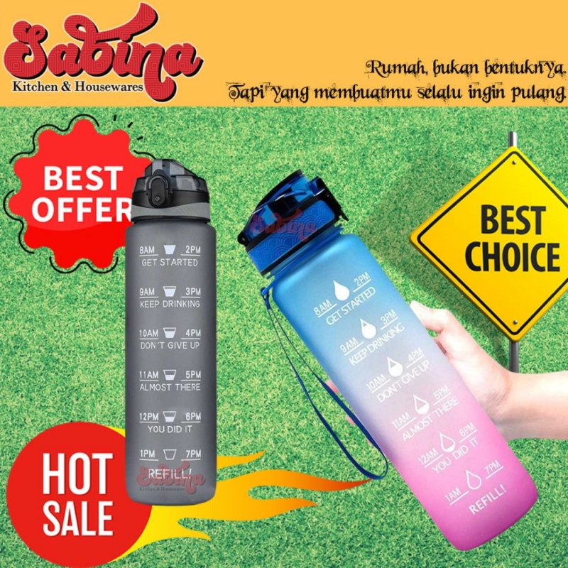 Botol Minum Tabung 1000ml Leakproof Frosted BPA Free Anti Tumpah