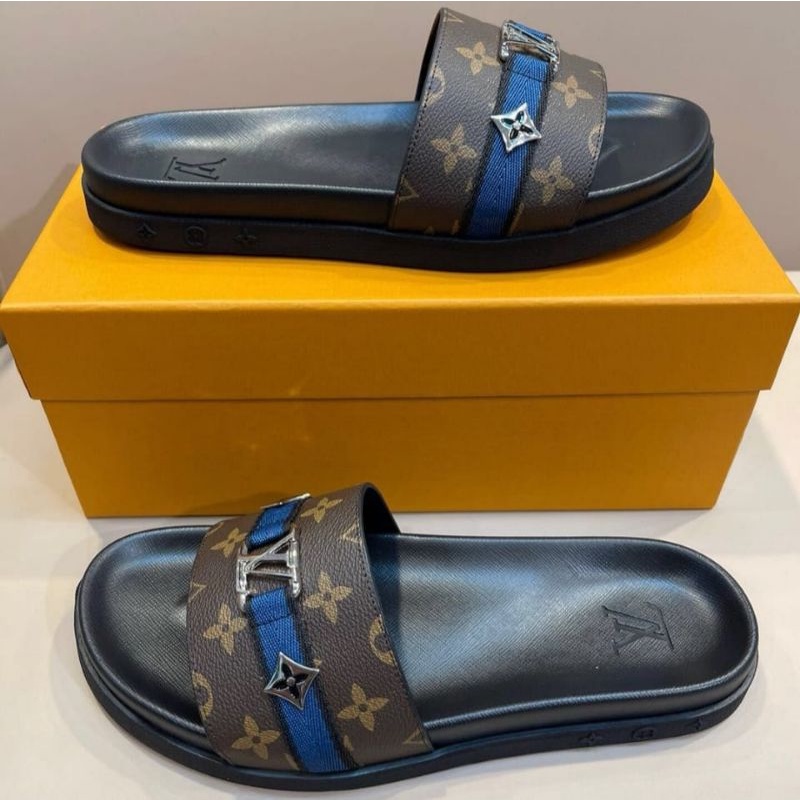 sandal lv monogram coklat slide sendal flat selop pria cowok mirror quality New lou is vuitton