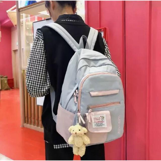 BACKPACK KOREA MULTIFUNGSI LEISURE TAS SEKOLAH WANITA KANVAS BACK TO SCHOOL WANITA CEWEK TERLARIS BARU POPULER 2022-Abu
