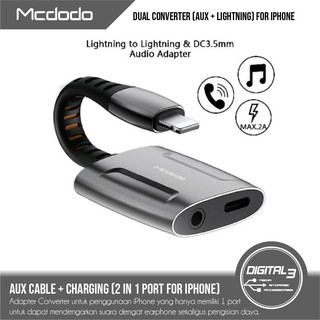MCDODO CA-6340 Adapter Splitter Iphone OTG 2 in 1 Lightning & 3.5MM Aux Charging Audio Call PUBG