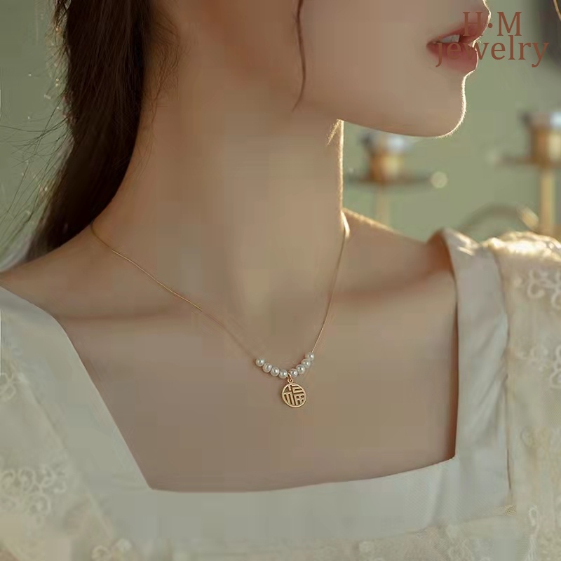 Fu Kalung Rantai Dengan Liontin Karakter Xi Untuk Wanita