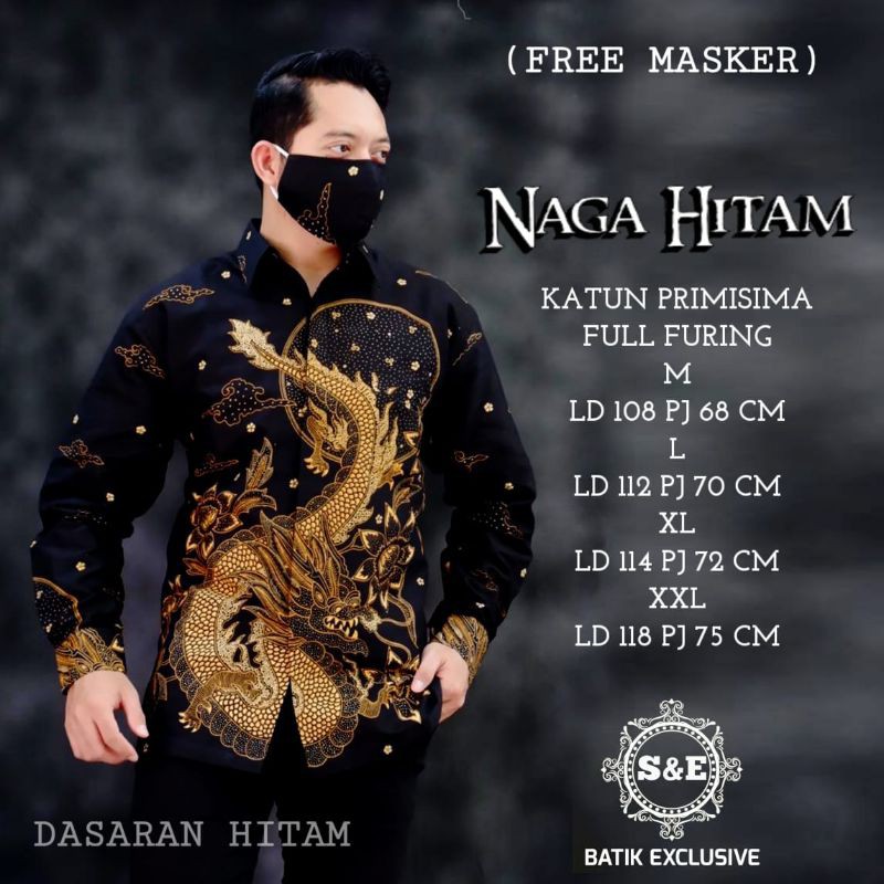 Kemeja batik naga hitam