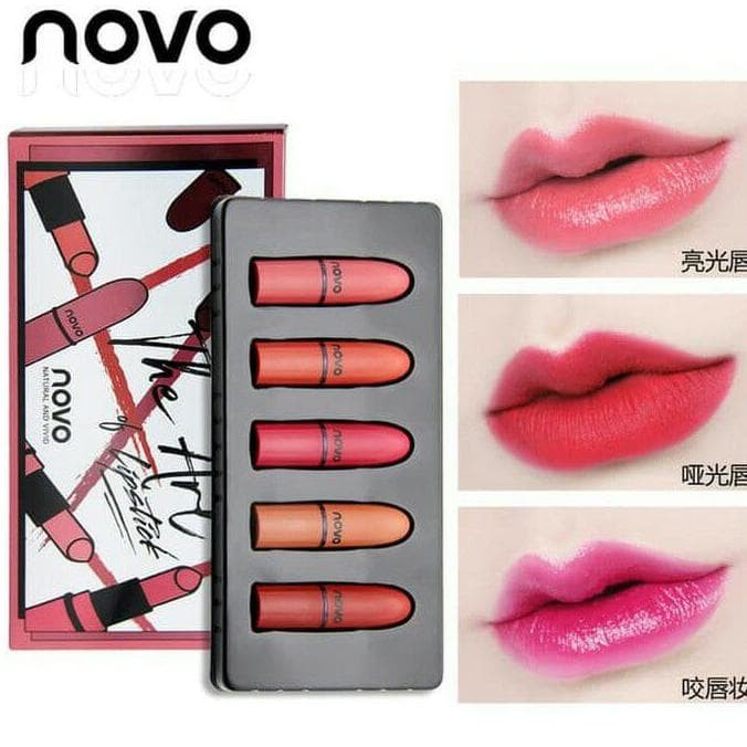 [COD] NOVO 5in1 Pelembab Pemerah Bibir Lipstik Mini Pelembab Waterproof The Art Of Lipstick Natural &amp; Vivid - 1 box isi 5pcs Warna