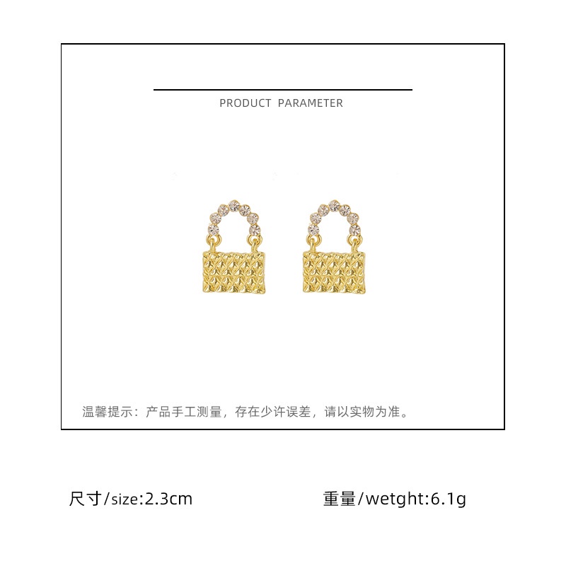 Sterling silver jarum Kreatif Korea Diamond golden tas retro fashion stud anting-anting untuk wanita