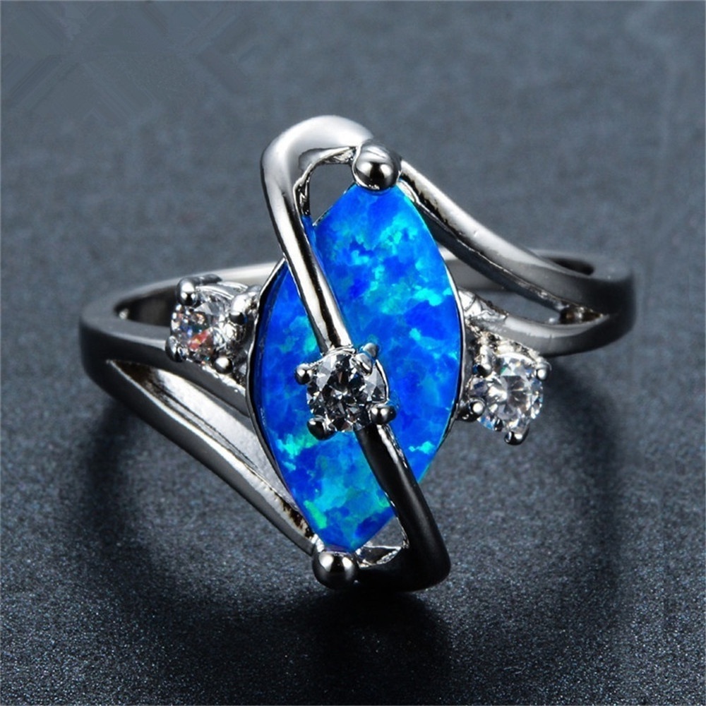 New S-shaped blue ring with zircon inlaid European and American fashion jewelry