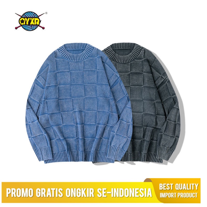 Qyxr [unk] 2022 Guochao Dalam Klasik Plaid Sweater Pria