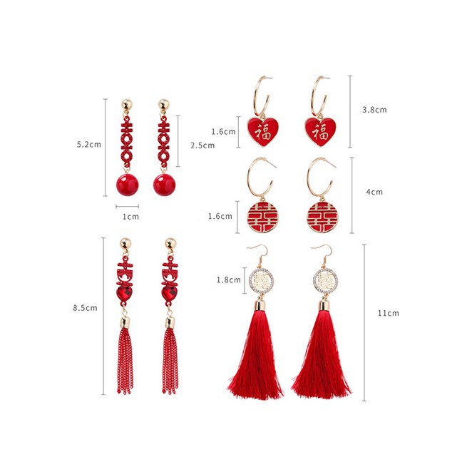 LRC Anting Tusuk  Dan Fashion Hi Word Tassel Love Beads: Hi Word Blessing Tassel Earrings D20808