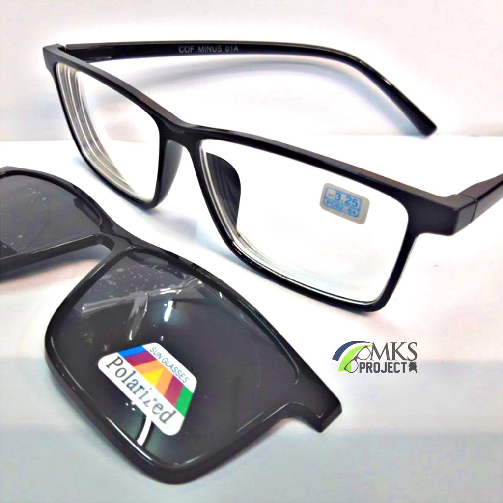 Kacamata Minus Free Clip On Polarized Double Magnet Clip On Minus Jadi - Hitam