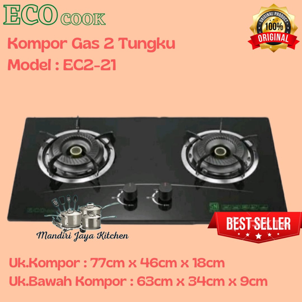 Kompor Gas Tanam Kaca 2 Tungku ECO COOK - Bisa Tanam &amp; Biasa