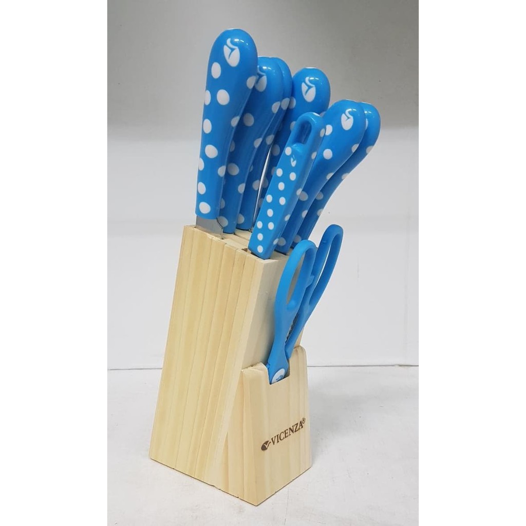 Pisau Dapur Set Polkadot Vicenza V-918KP Blue / Biru