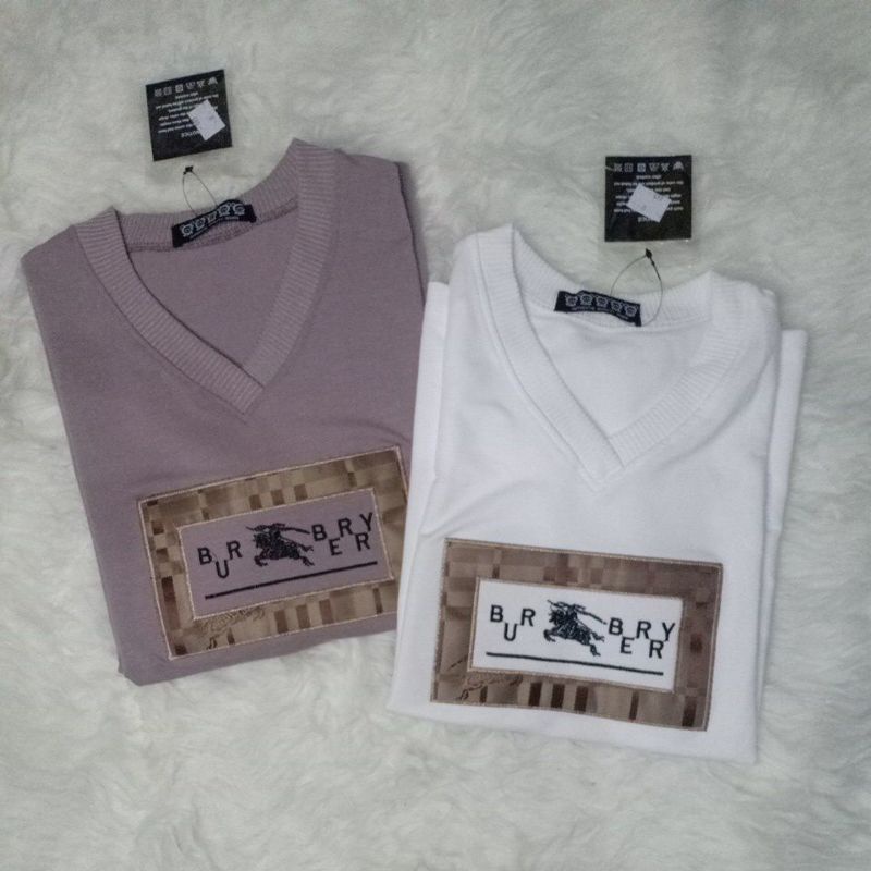 Kaos Wanita Atasan Branded lengan pendek Wanita V Neck Burberry Original Nyaman