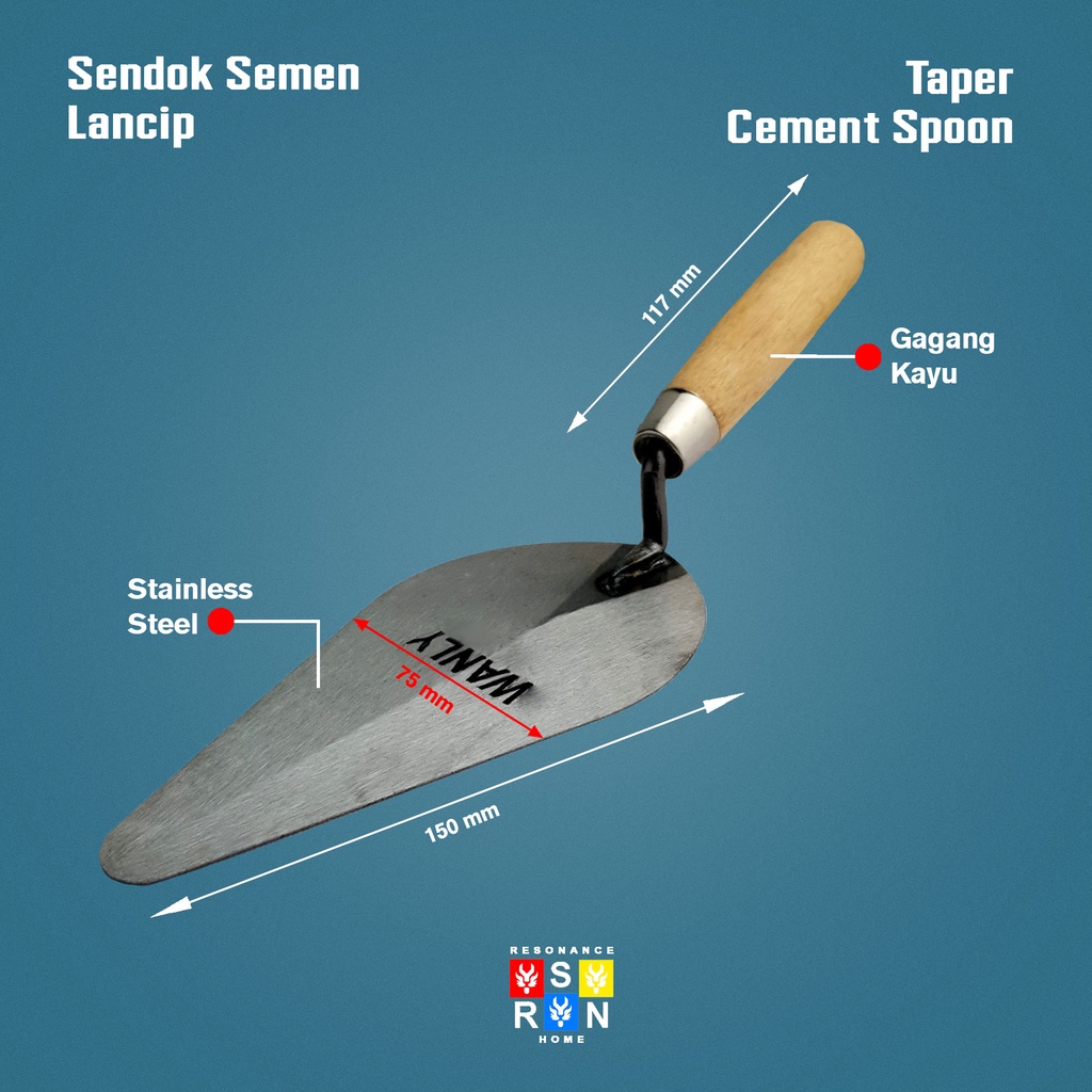 Sendok Tembok Lancip 6 Inci Gagang Kayu l Cetok Skop Semen 6&quot; Resonance Home