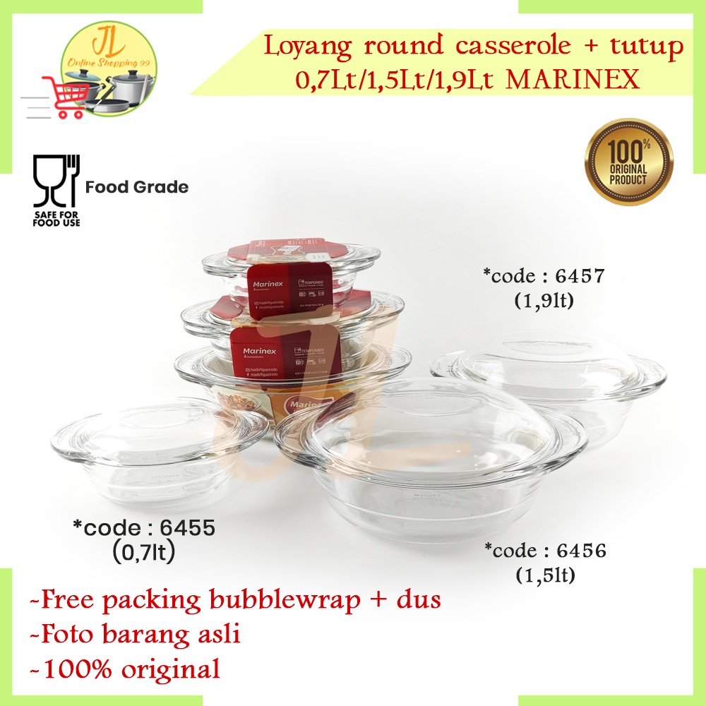 Loyang kaca bulat + tutup tahan panas MARINEX / round casserole