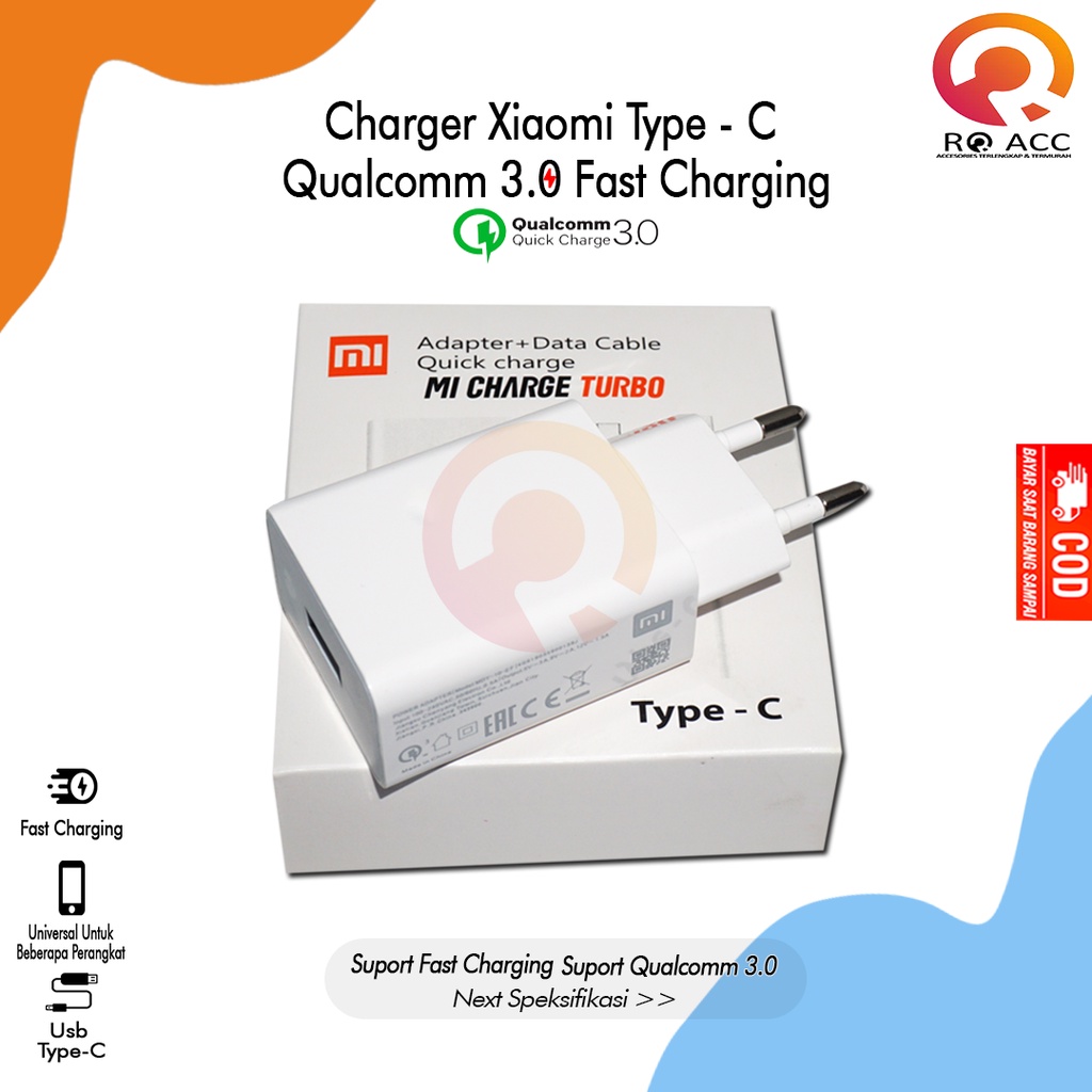 [RO ACC] MDY10EF CHARGER XIAOMI FAST CHARGING QUALCOMM 3.0 TYPE C