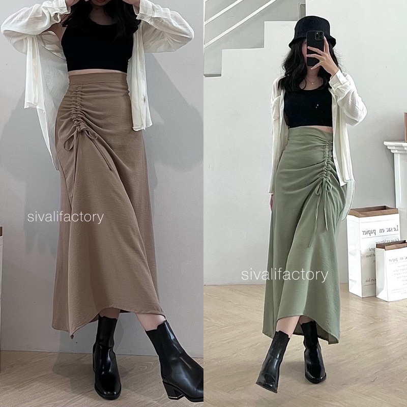 Tamara Skirt -  Rok Serut Casual Flowy Cringkel Airflow / Midi Maxi Ruched Skirt / Rok Wanita Korean Look / Clara Skirt 8005