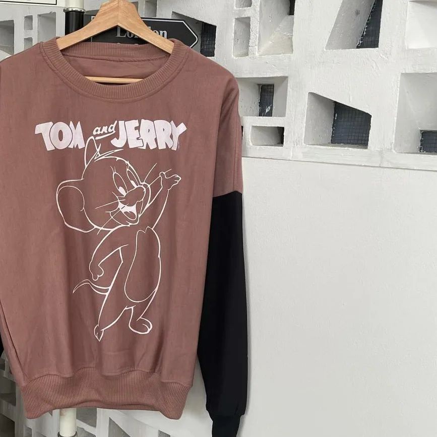 Tom &amp; Jerry Sweatshirt Atasan Unisex Mix Warna Hitam Mocha Terbaru