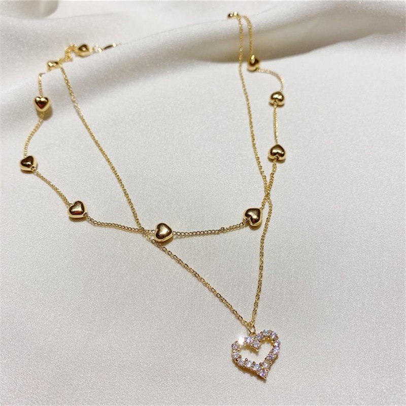 Korean fashion new style gold multi-layered diamond necklace with love heart personality clavicle chain